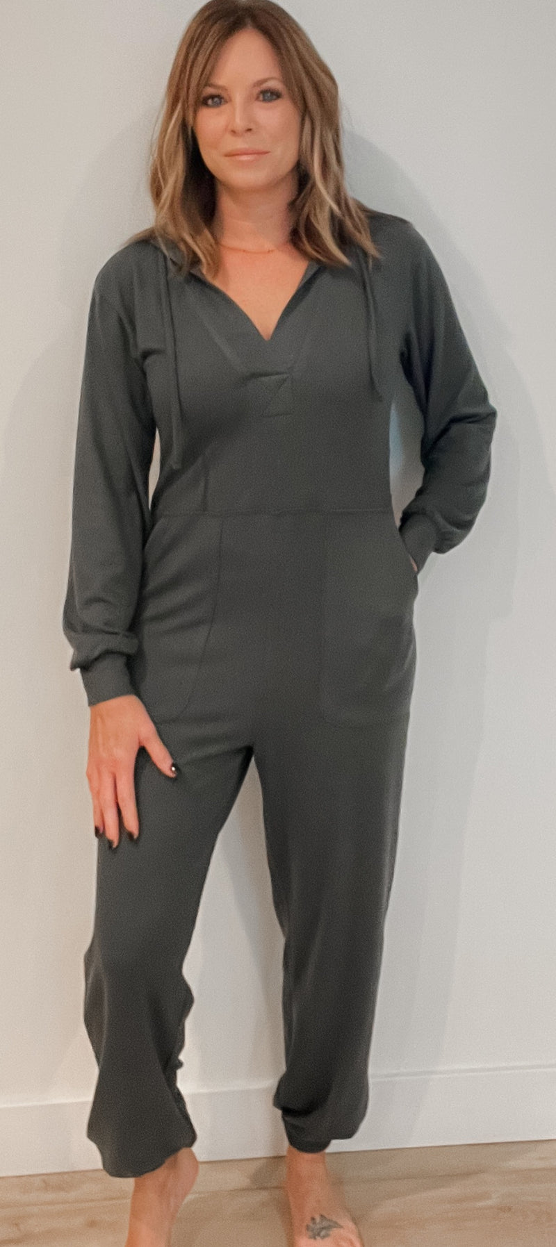 Gwen Brushed Jumpsuit-Dark Olive