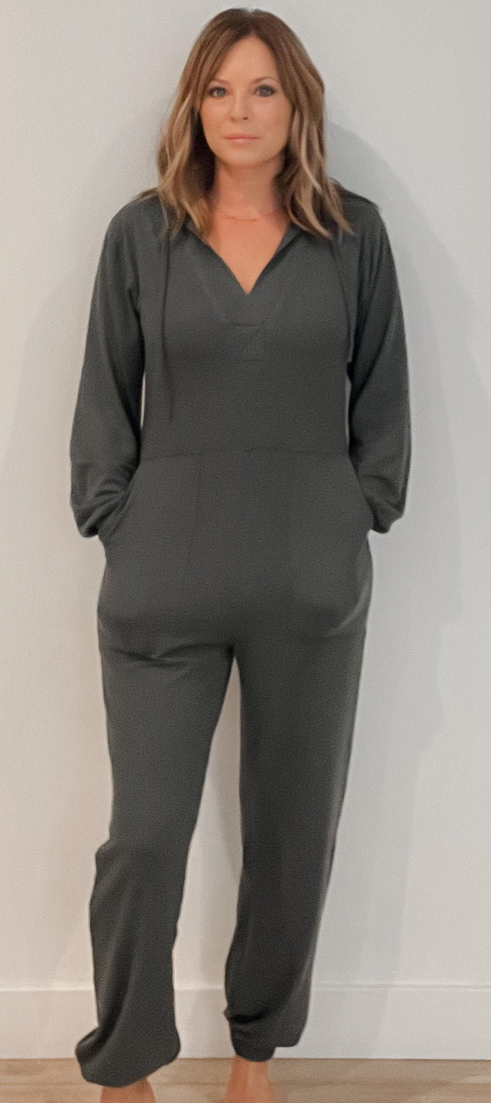 Gwen Brushed Jumpsuit-Dark Olive