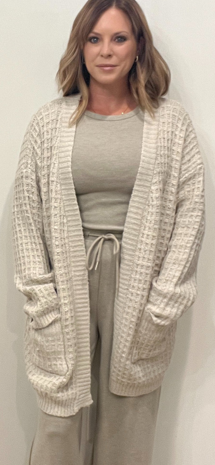 Winter Beach Waffle Cardigan-Natural