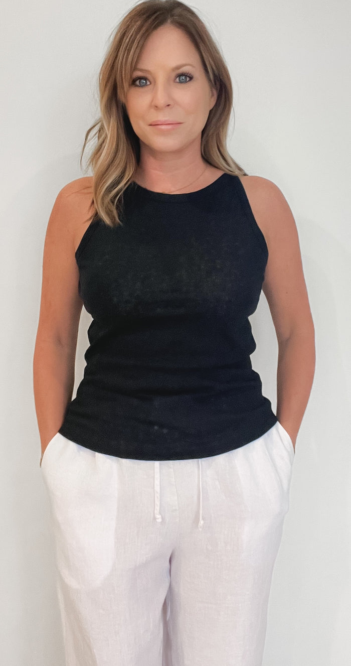 Sydney Linen Tank-Black
