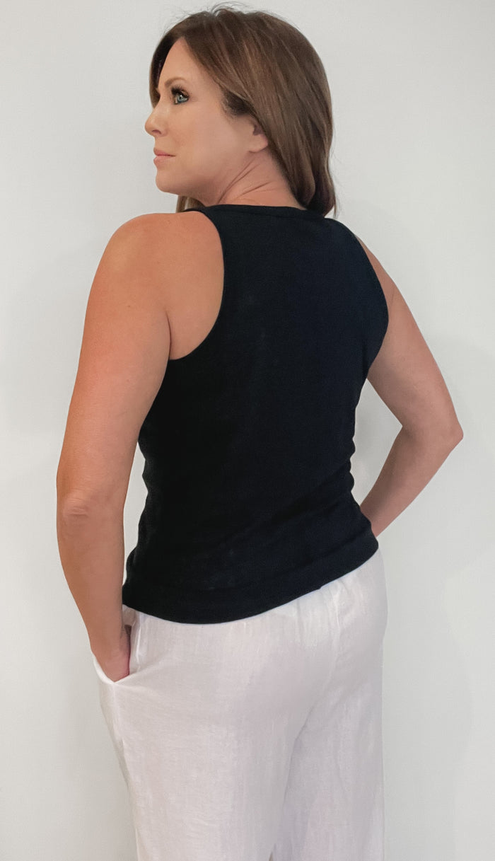 Sydney Linen Tank-Black