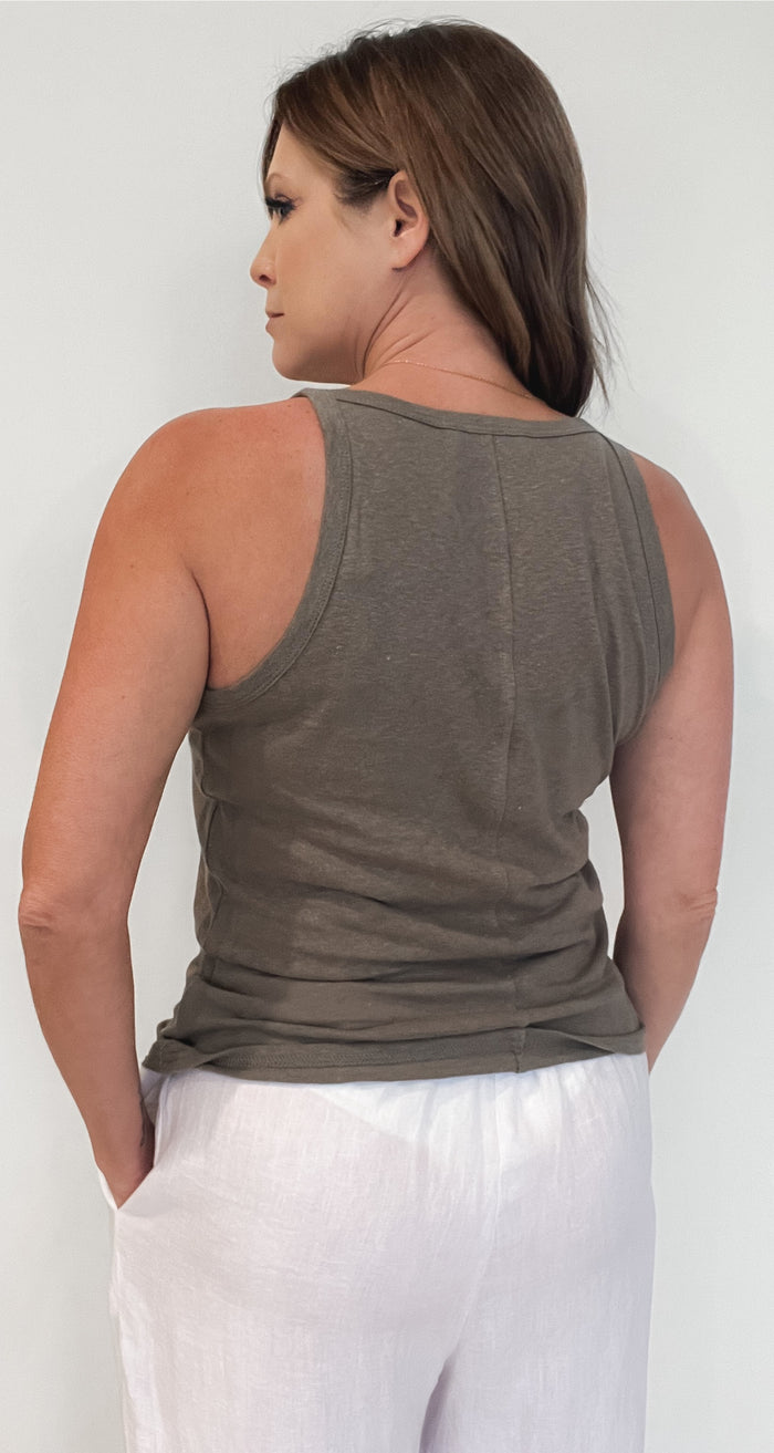 Sydney Linen Tank-Olive