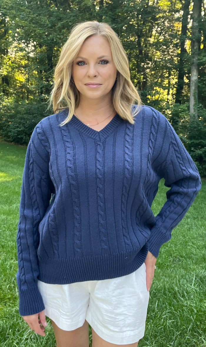 Dusk Cable Knit Sweater-Navy