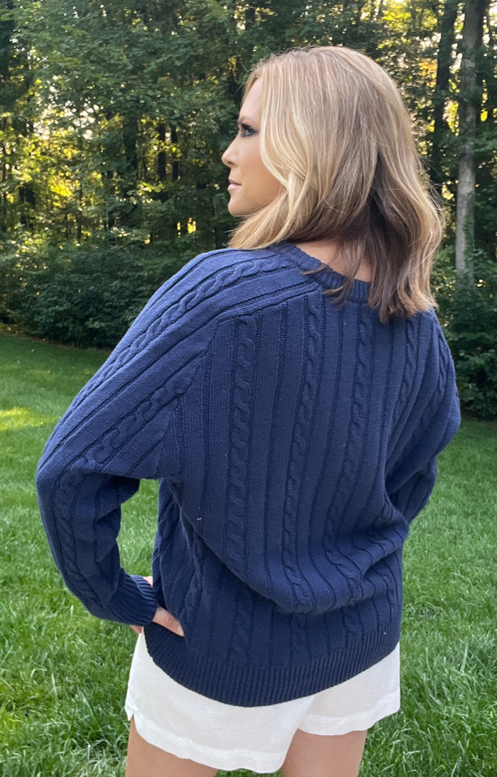 Dusk Cable Knit Sweater-Navy
