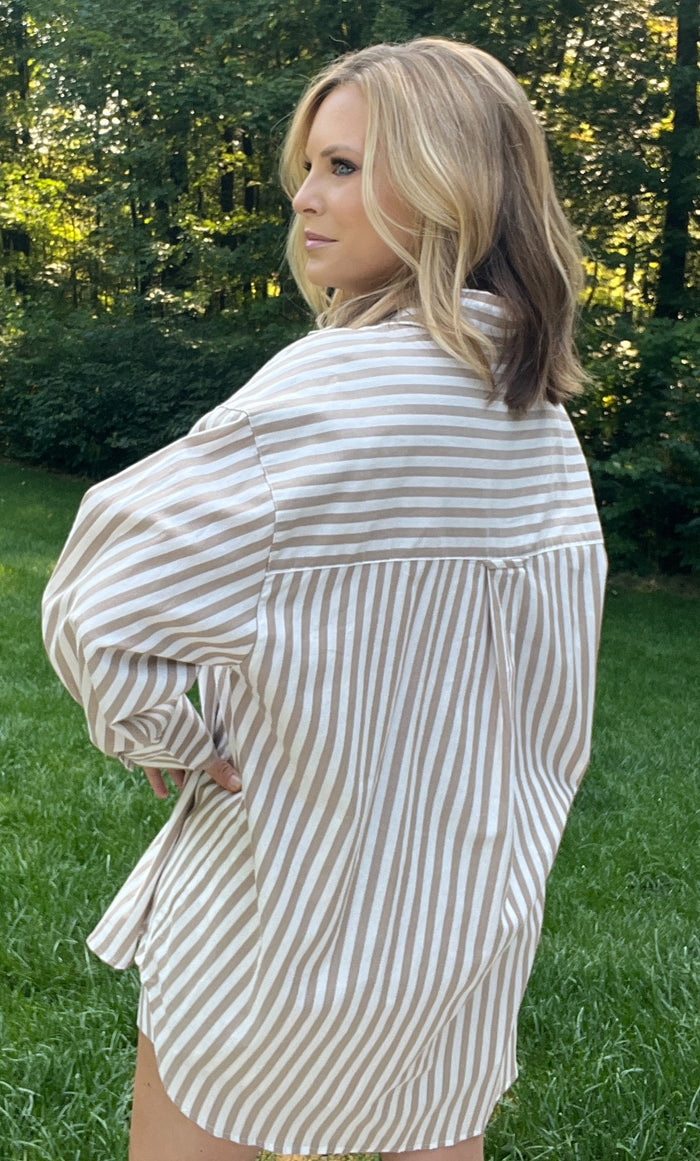 Misty Shore Oversized Top-Ivory/Taupe
