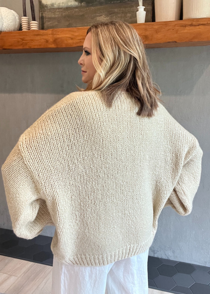 Mia Tie Front Cardigan-Light Taupe