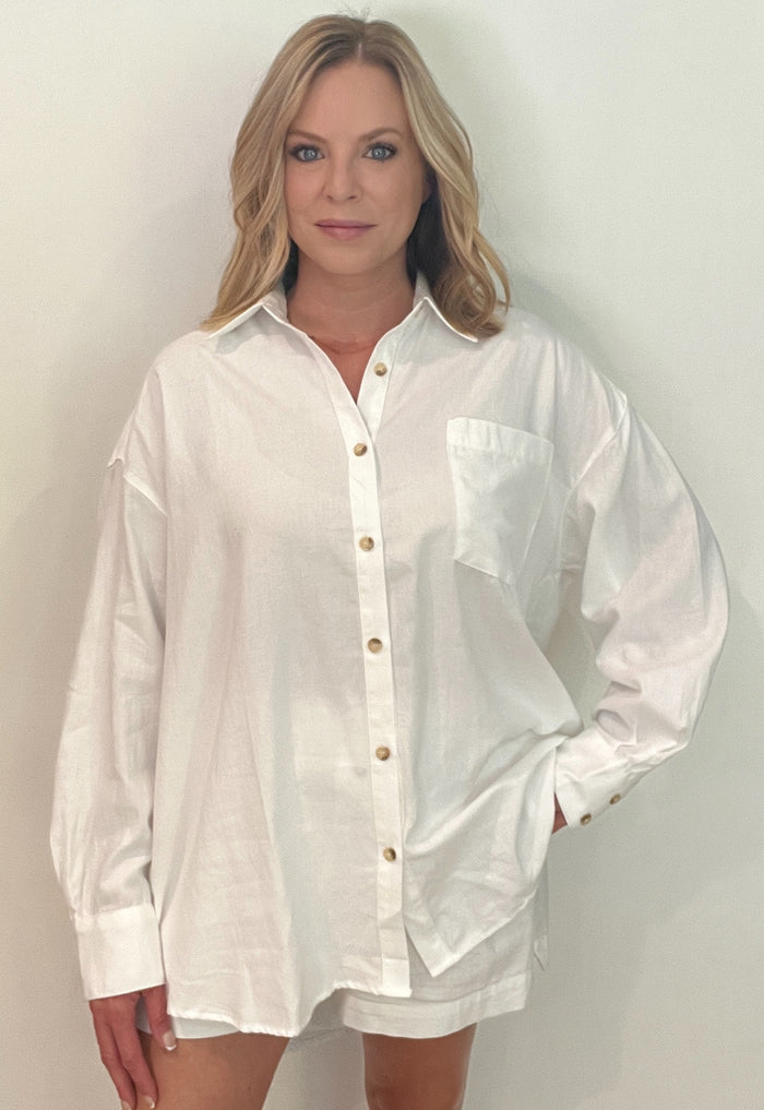 Trail Cotton Button Down-Off White