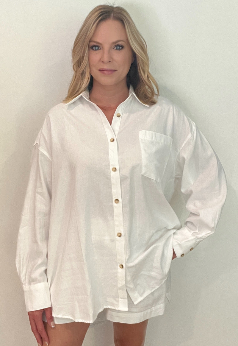 Trail Cotton Button Down-Off White