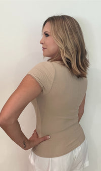 Luna Breeze Ribbed Top-Beige