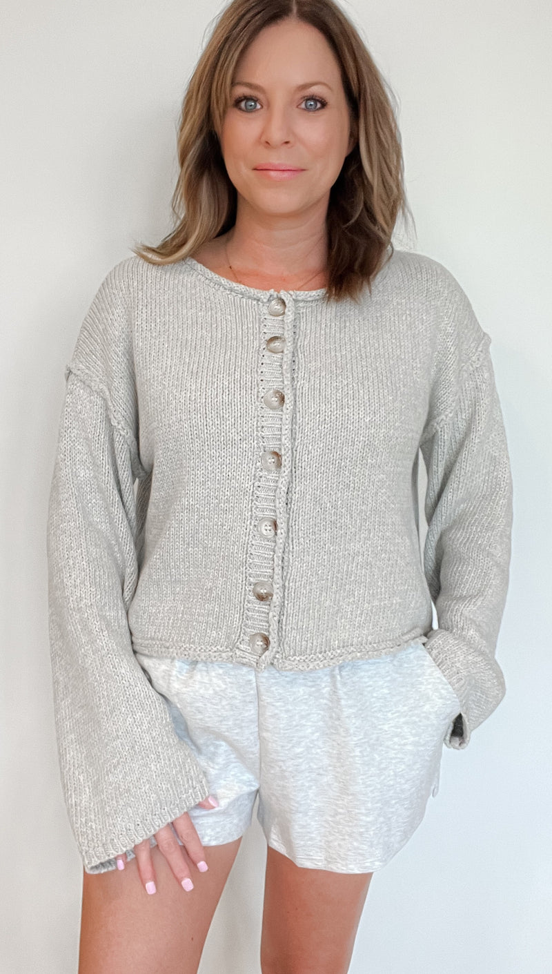 Joy Button Down Cardigan-Oat Grey