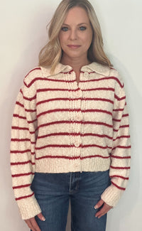 Cranberry Cream Cardigan-Red/Natural