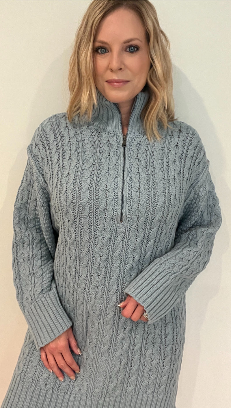 Candice Sweater Dress-Dusty Blue
