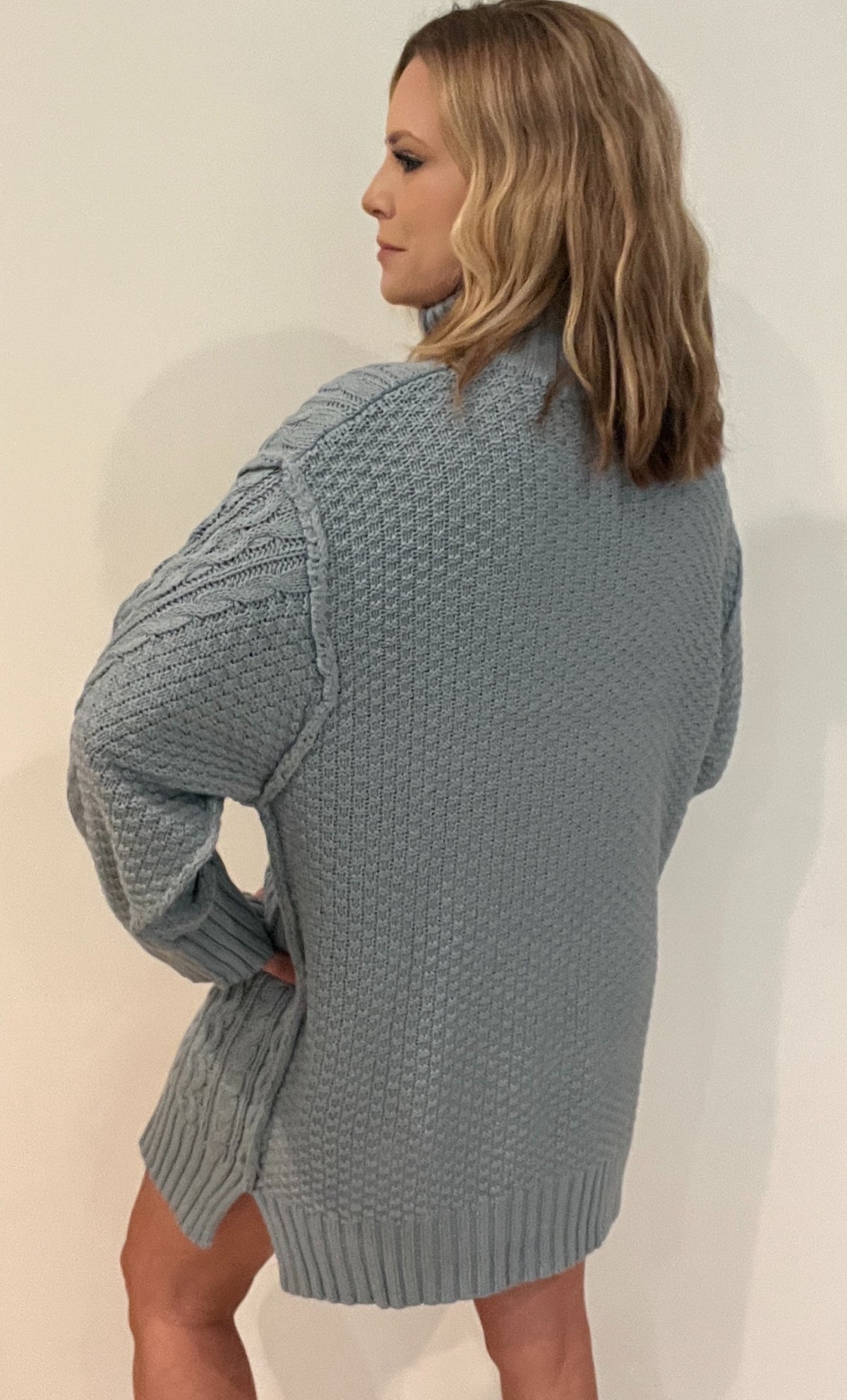 Candice Sweater Dress-Dusty Blue