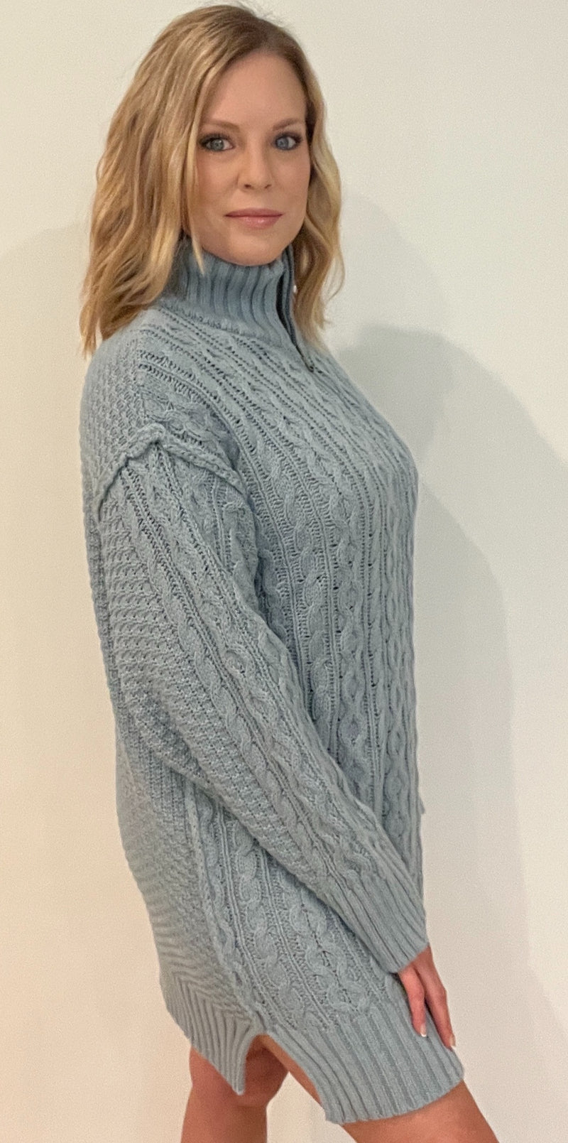 Candice Sweater Dress-Dusty Blue