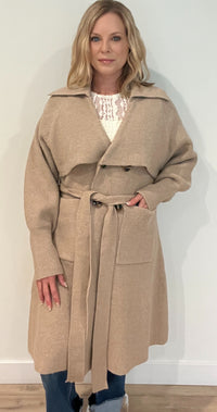 Oaklyn Knit Trench Coat-Camel