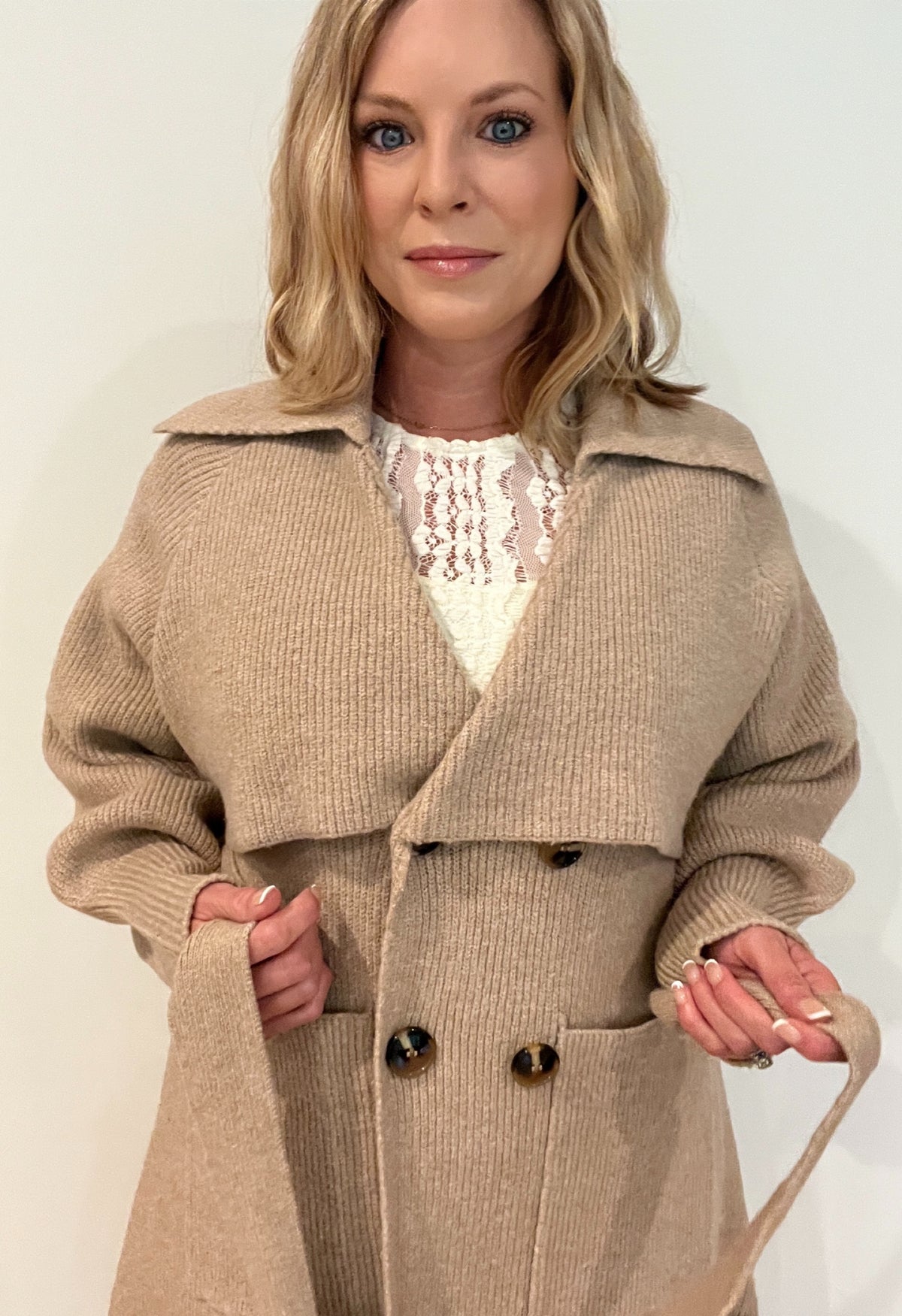 Oaklyn Knit Trench Coat-Camel