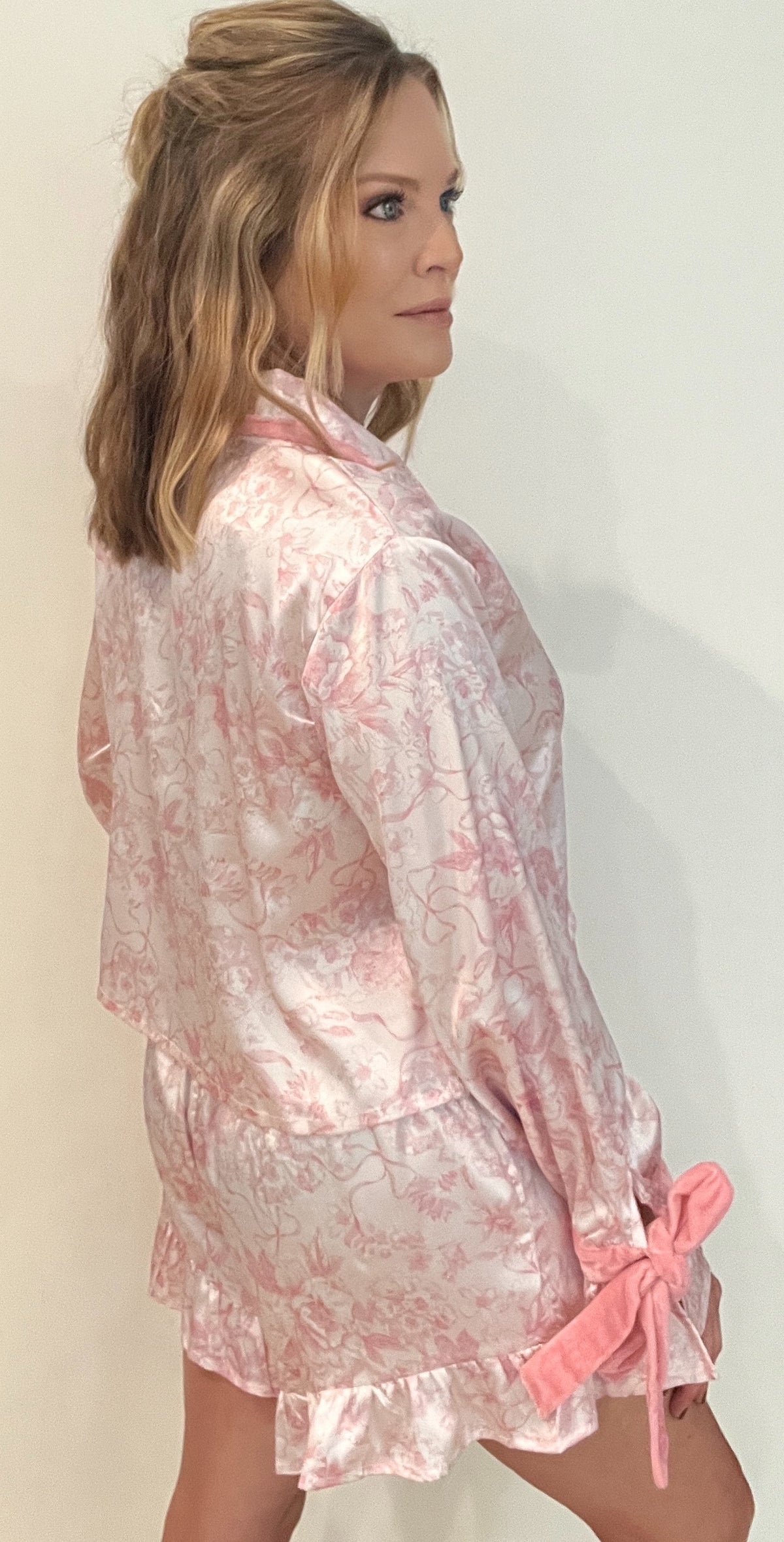 French Toile Satin Pjs-Pink