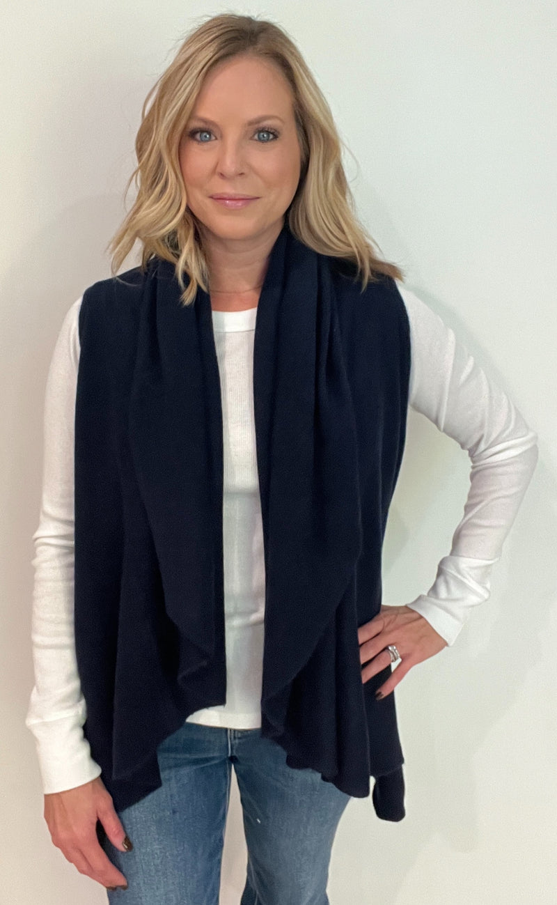 The Basic Shawl Vest-Navy