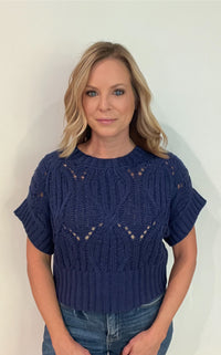 Blair Crochet Sweater-Navy