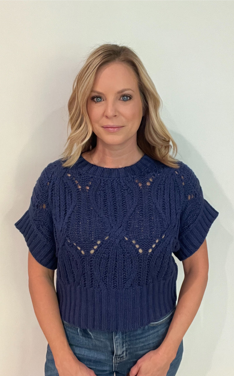 Blair Crochet Sweater-Navy