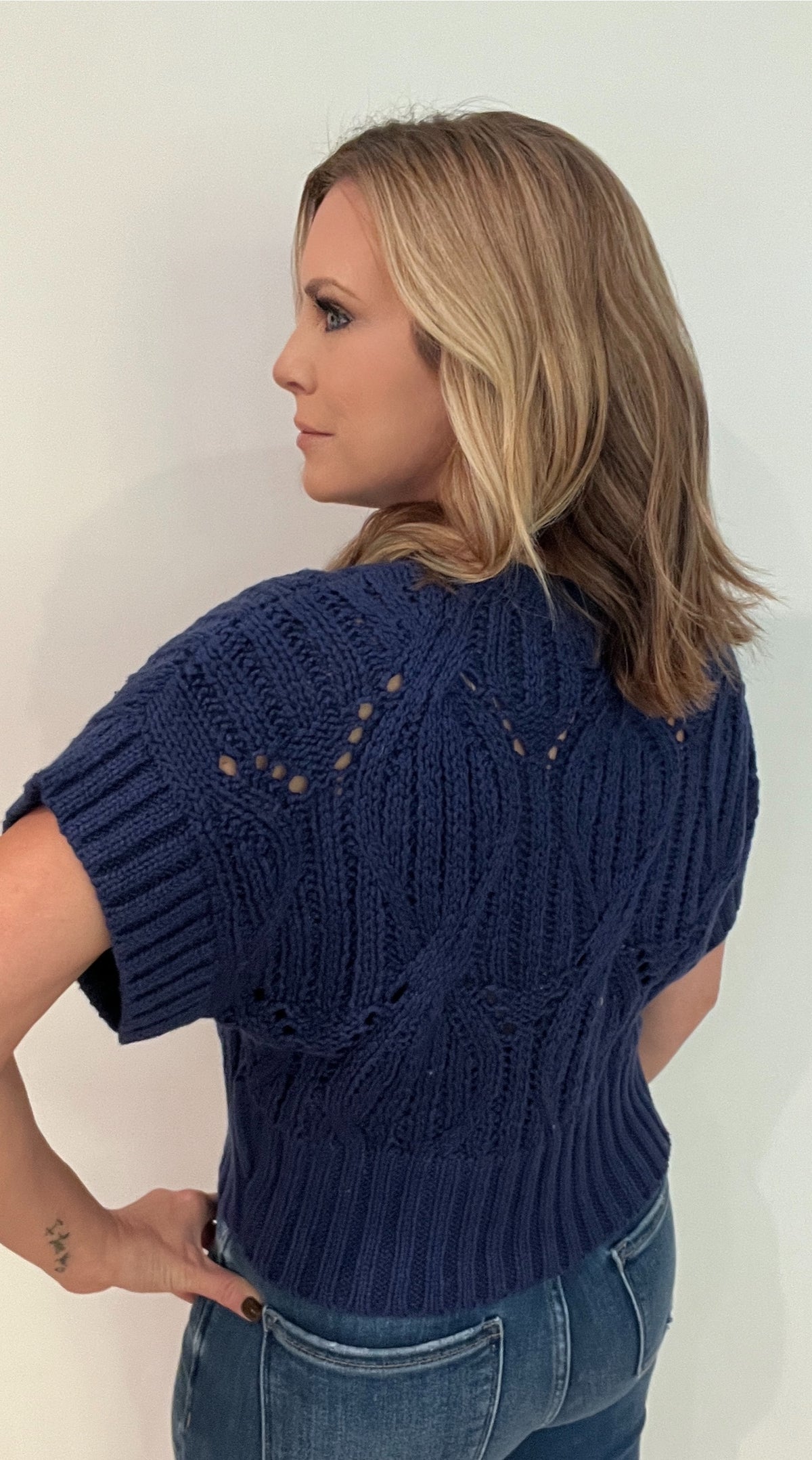 Blair Crochet Sweater-Navy