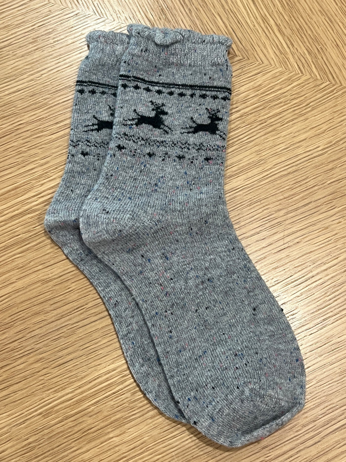 Holiday Deer Socks-Grey