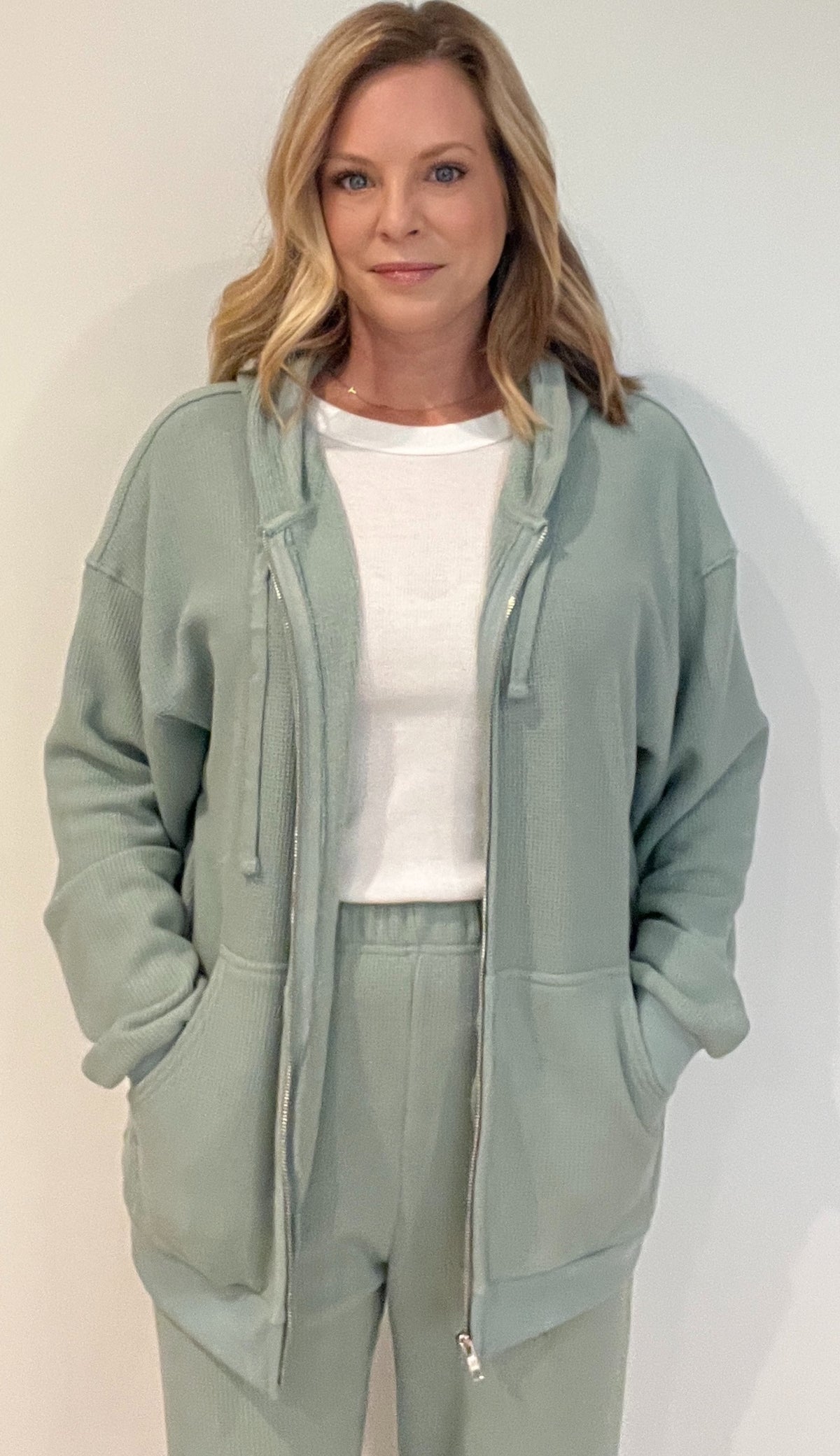 Saturdays Waffle Hoodie-Sage