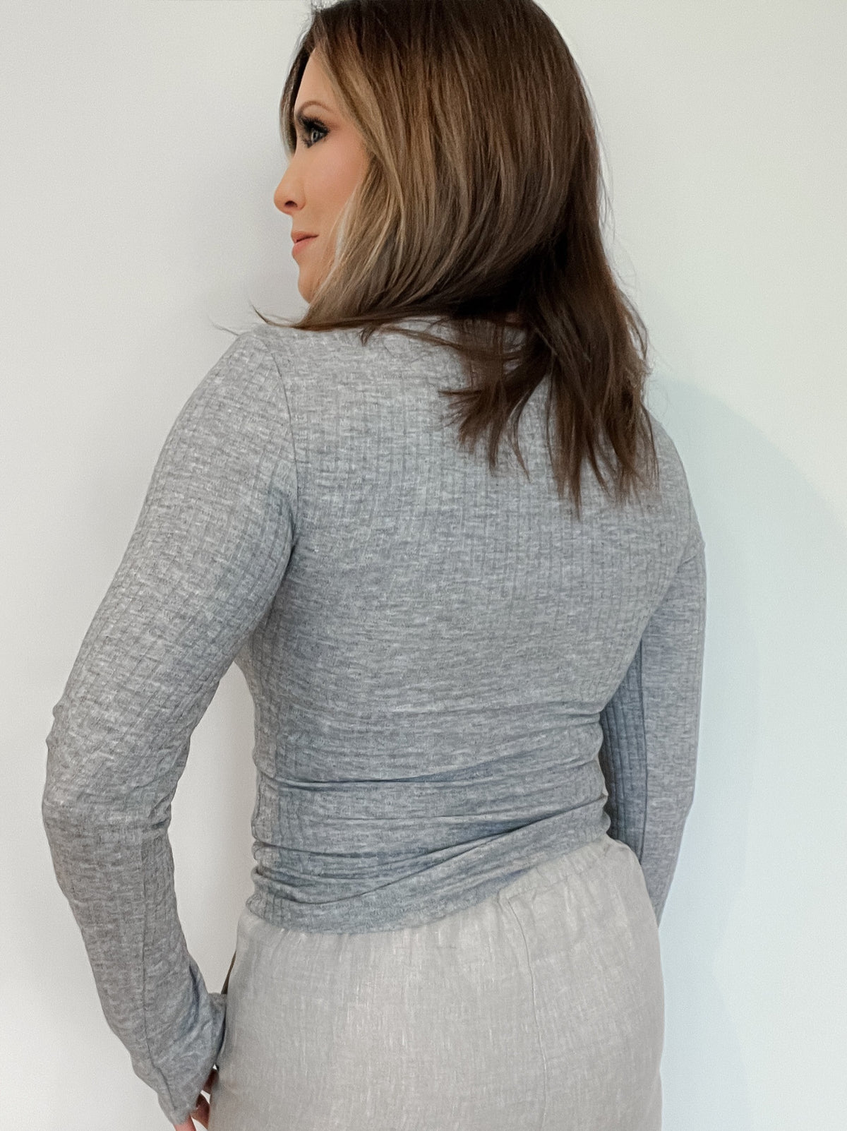 Laguna Ribbed Top-Grey