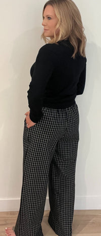 Tate Cotton Gingham Pants-Black