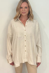 Vivian Woven Button Down Top-Natural