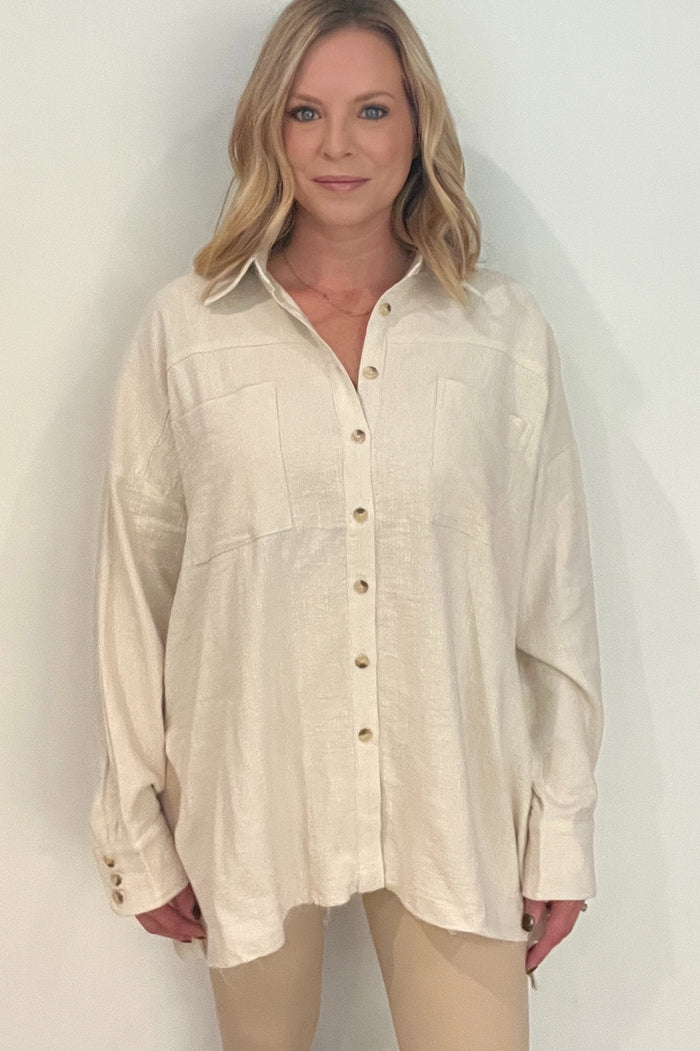 Vivian Woven Button Down Top-Natural