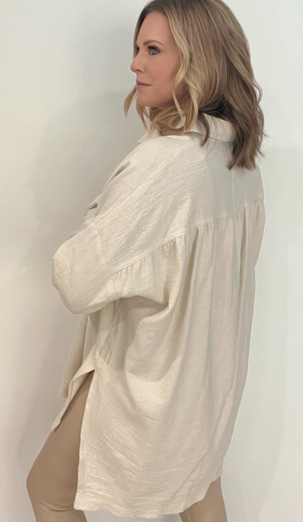 Vivian Woven Button Down Top-Natural