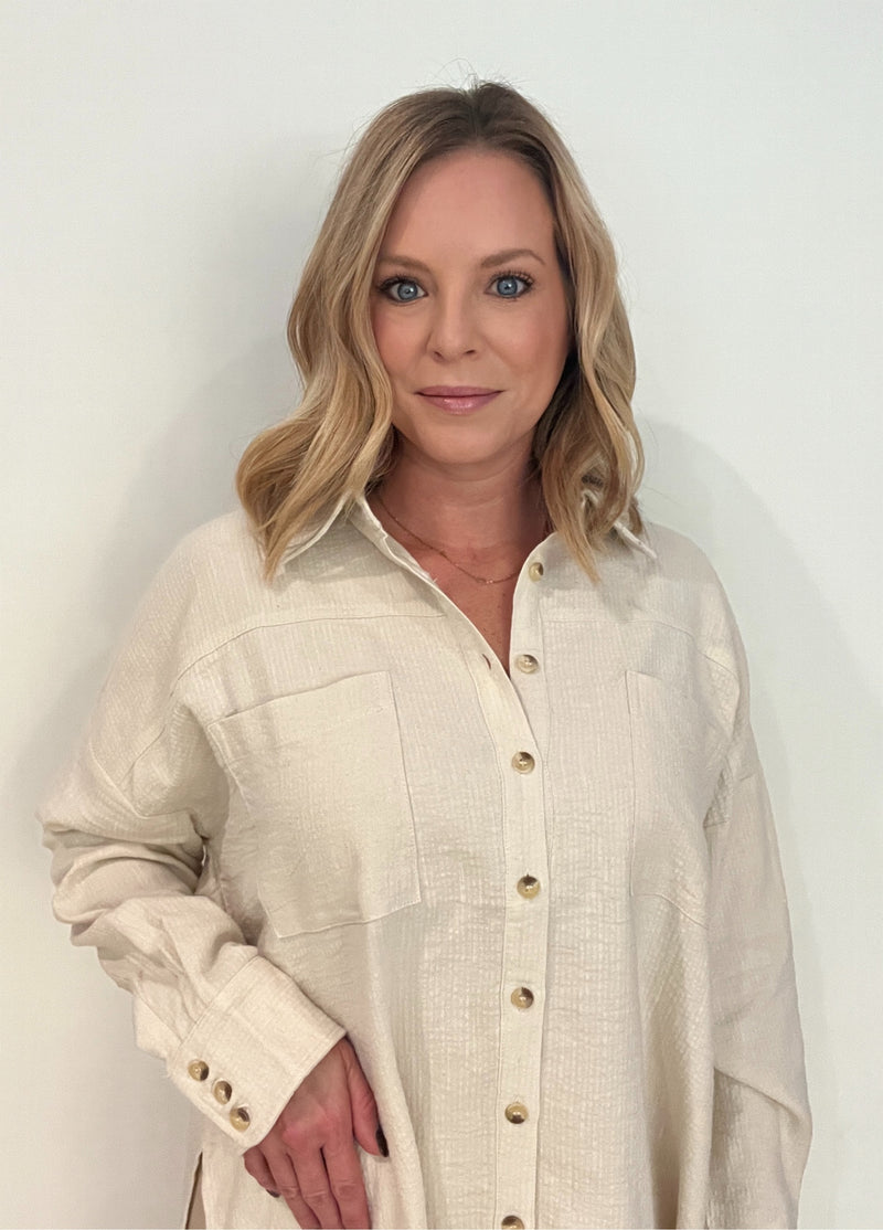 Vivian Woven Button Down Top-Natural