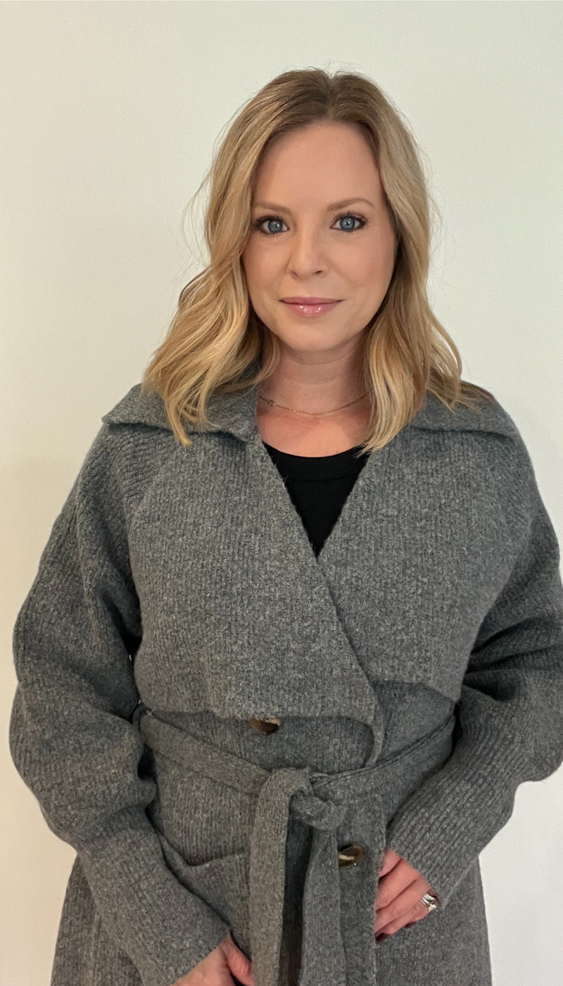 Oaklyn Knit Trench-Grey