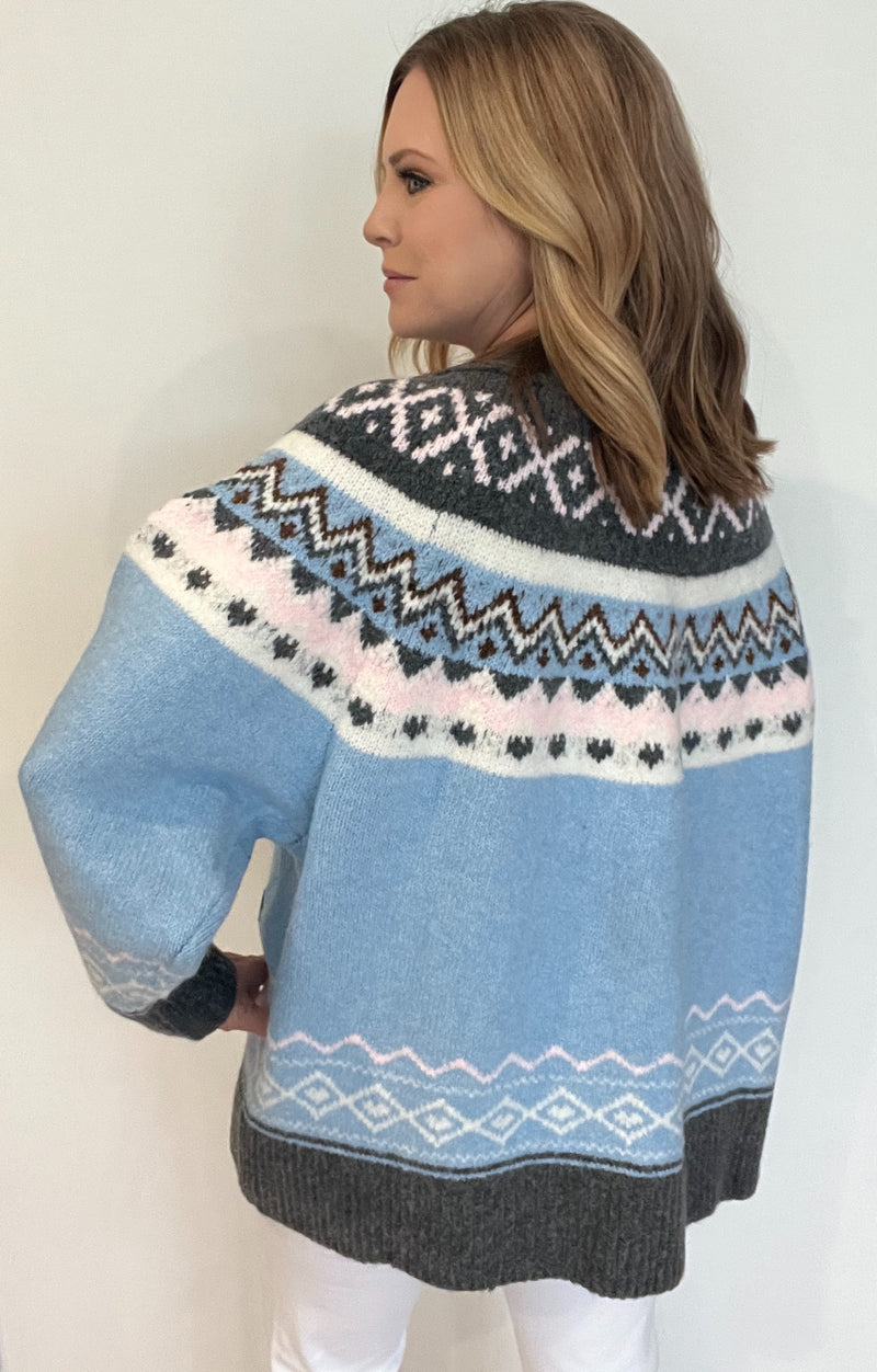 Snowfall Fair Isle Cardigan-Blue Multi
