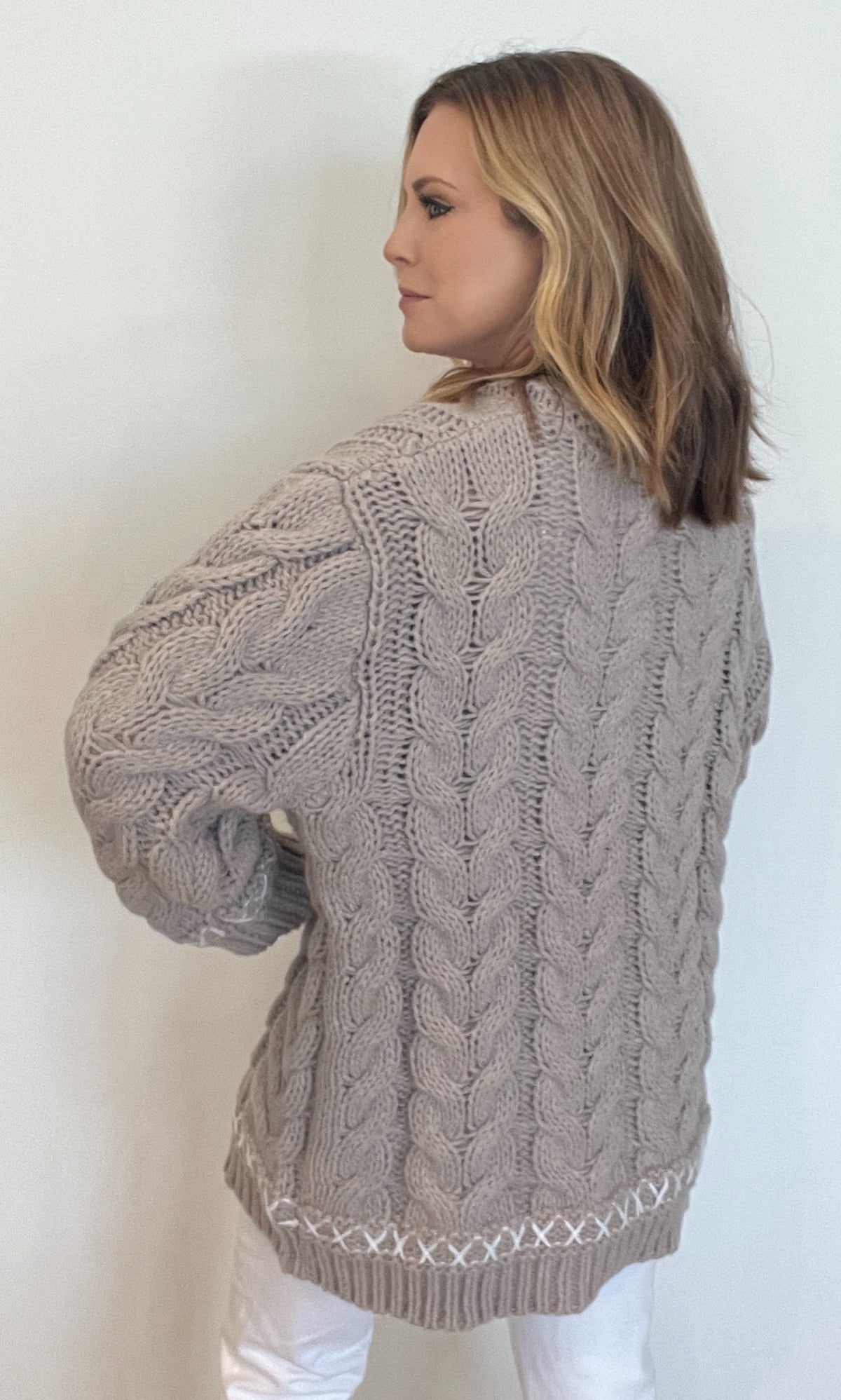 Christine Whipstich Cardigan-Taupe Grey