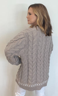 Christine Whipstich Cardigan-Taupe Grey