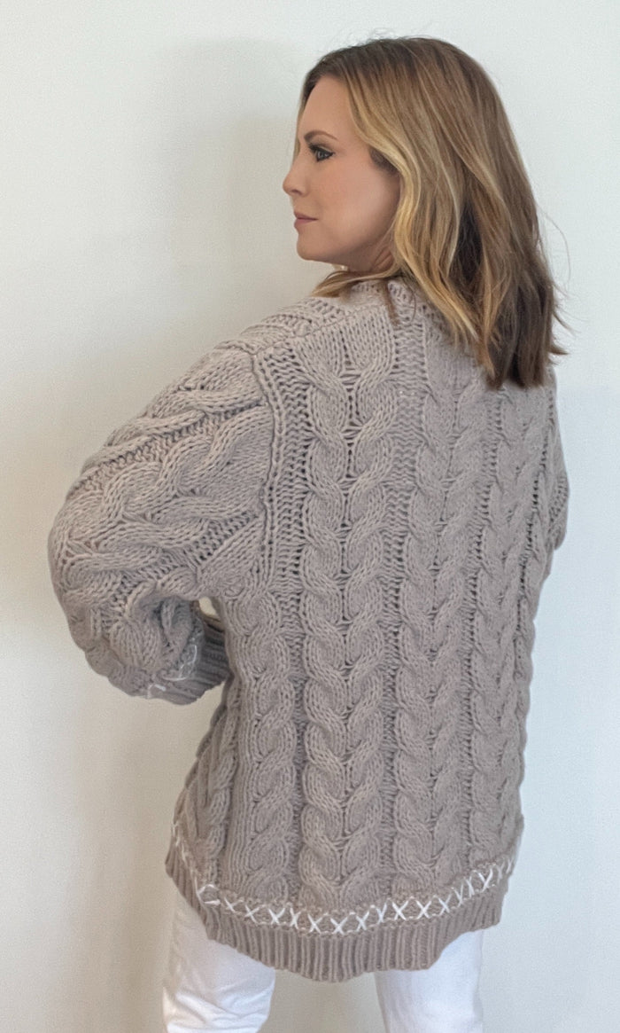 Christine Whipstich Cardigan-Taupe Grey
