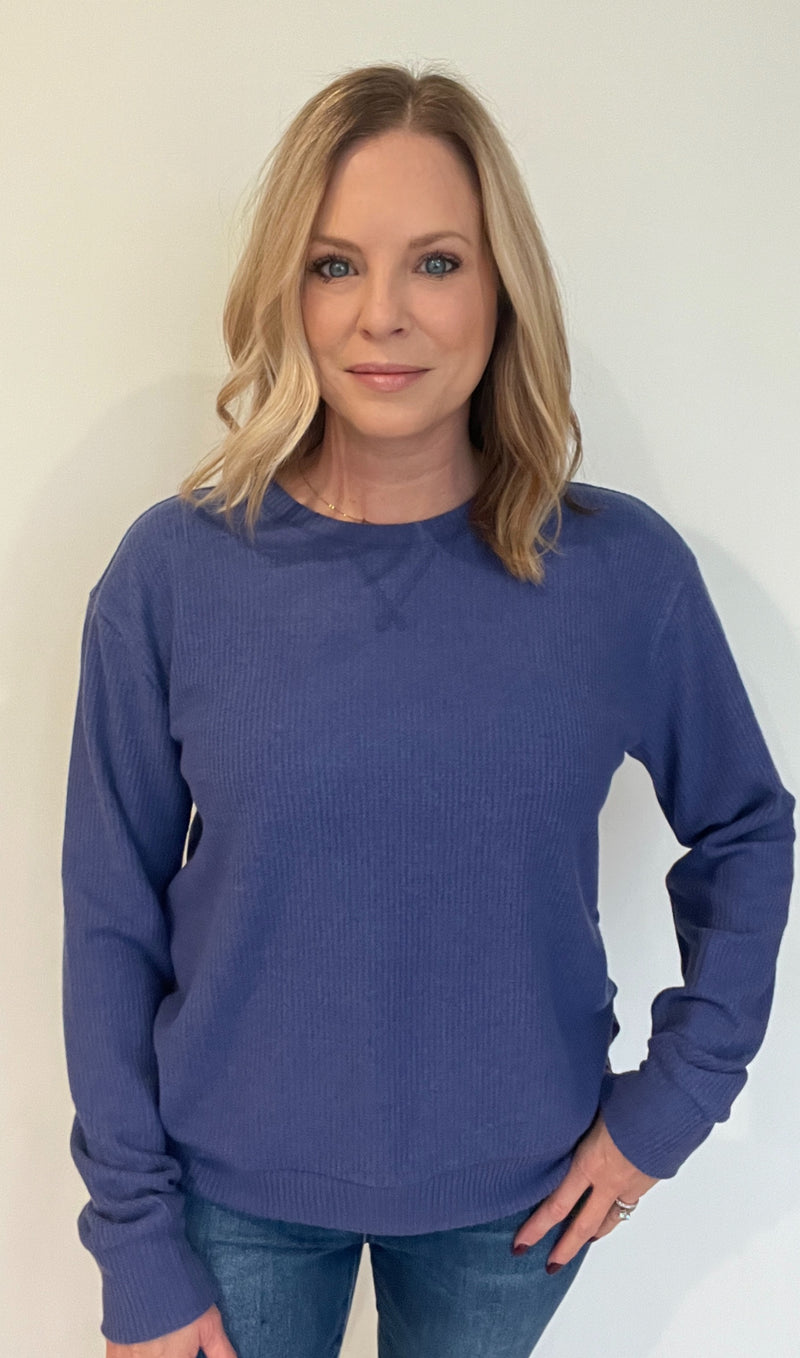 Snowed In Waffle Pullover-Blue