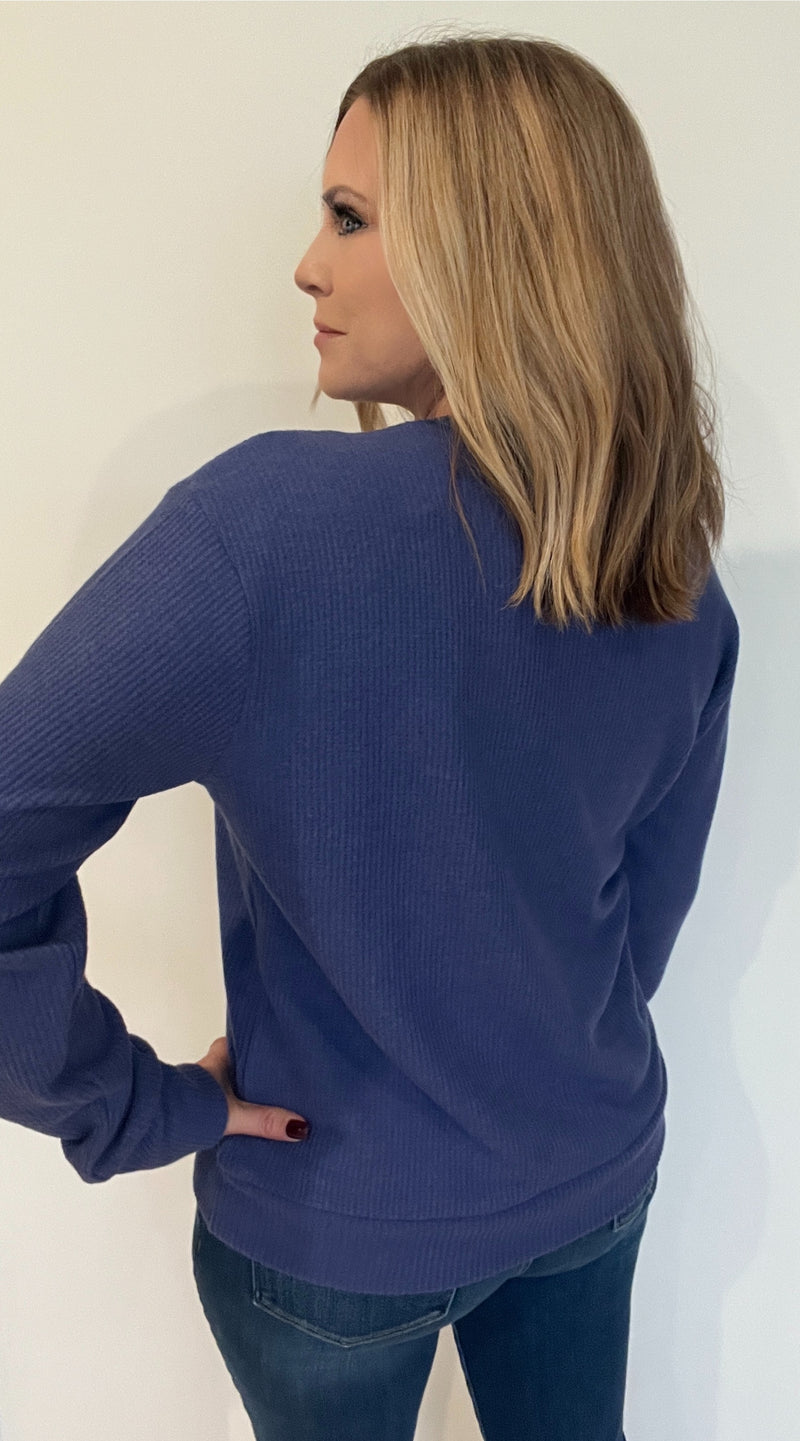 Snowed In Waffle Pullover-Blue