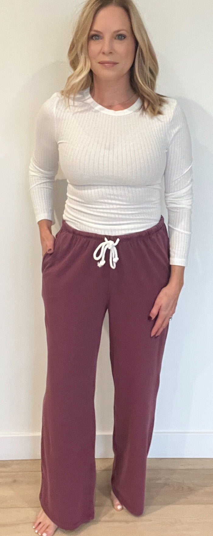 Lazy Day Cotton Pants-Dark Cherry