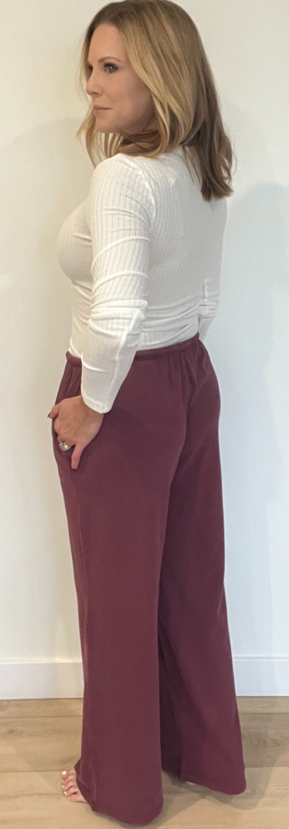 Lazy Day Cotton Pants-Dark Cherry