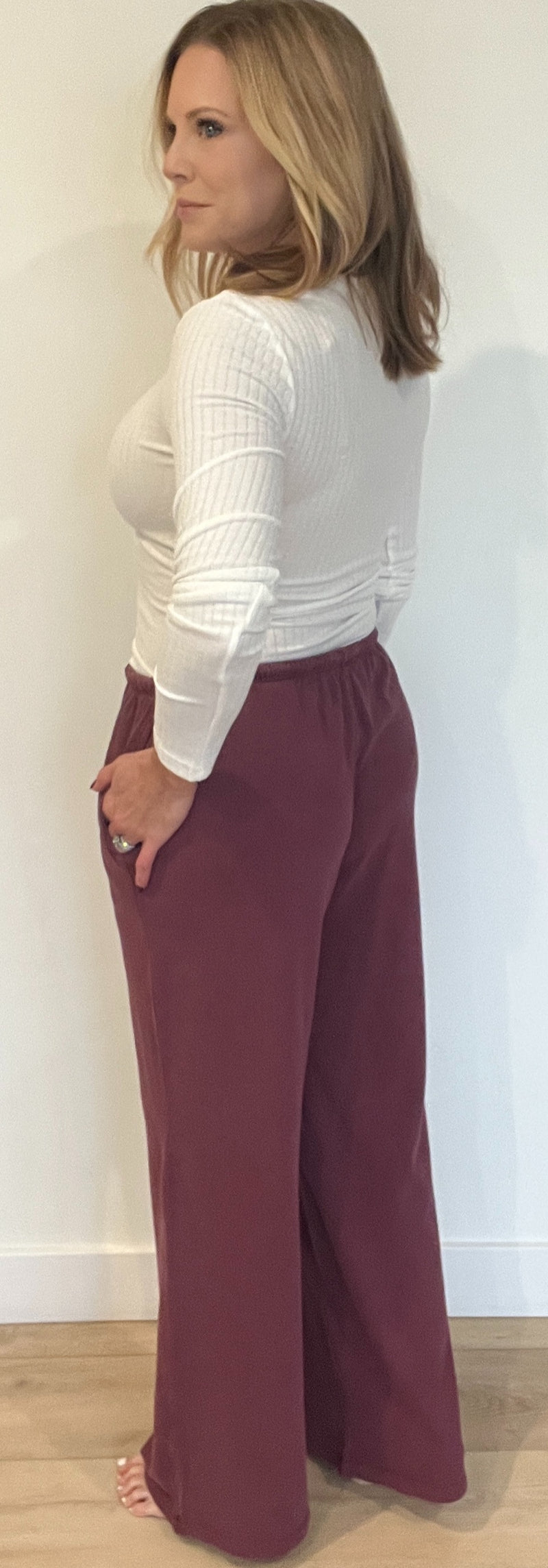 Lazy Day Cotton Pants-Dark Cherry