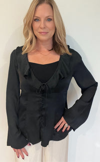 Seleste Satin Top-Black