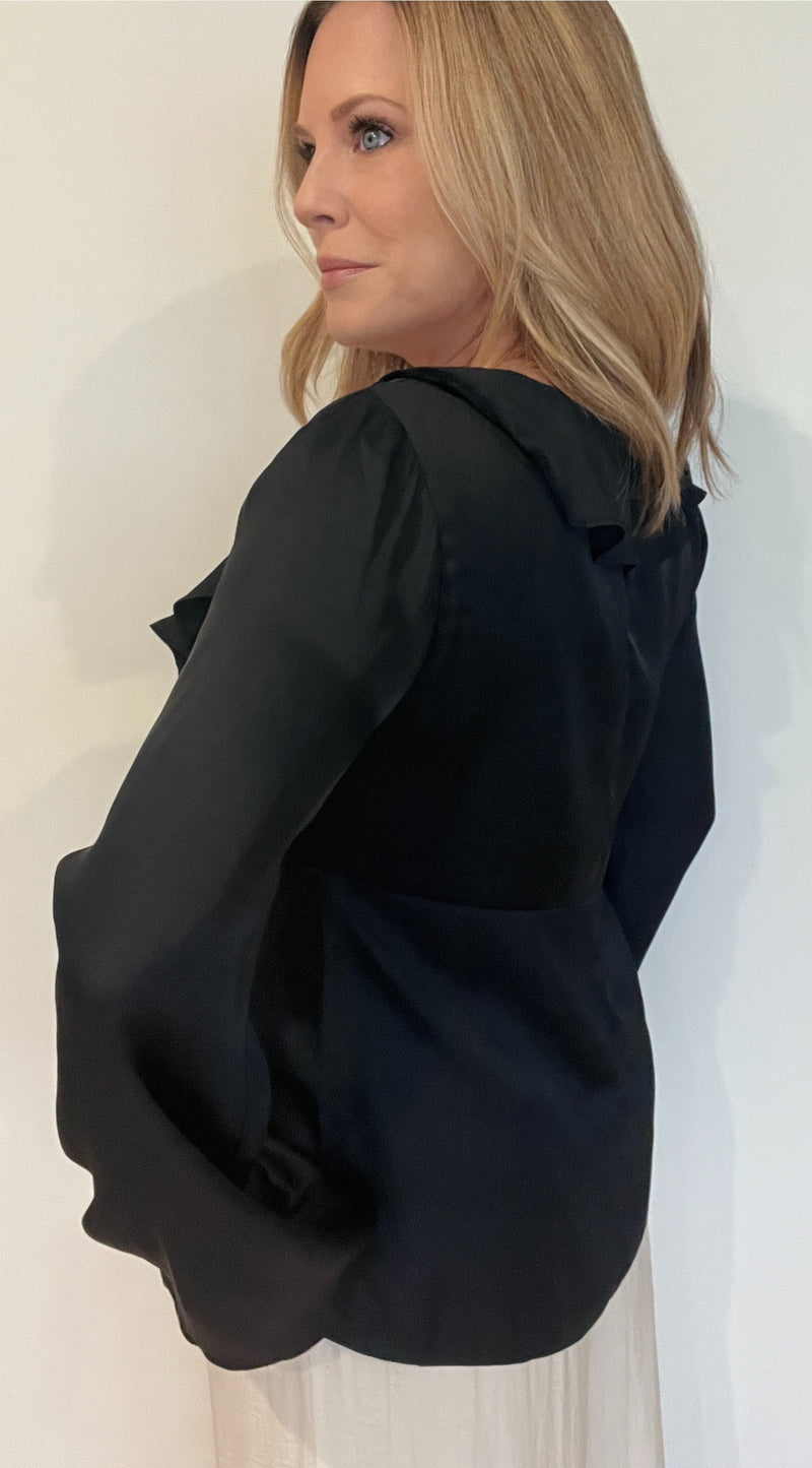 Seleste Satin Top-Black