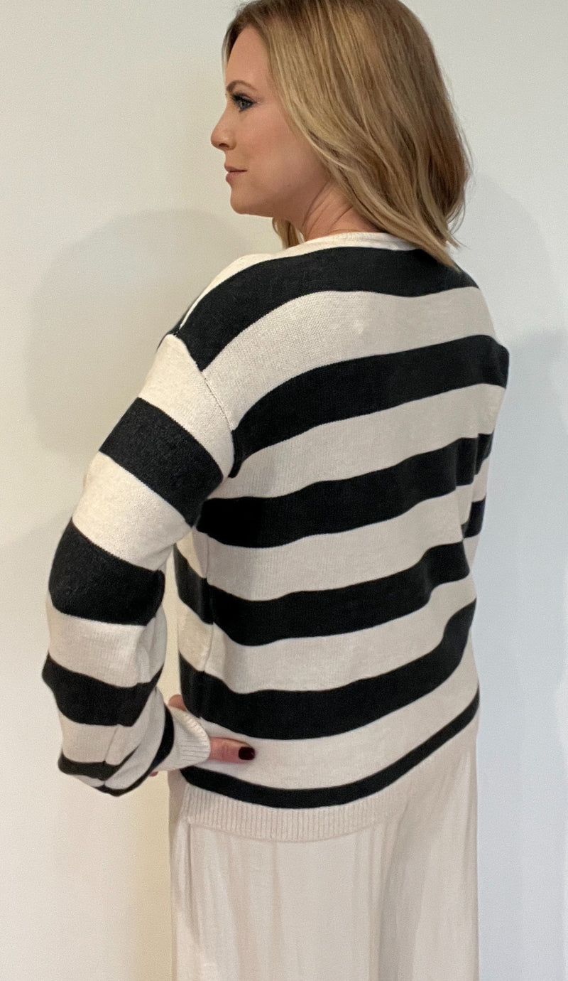 Lena Twofer Sweater-Charcoal/Ecru