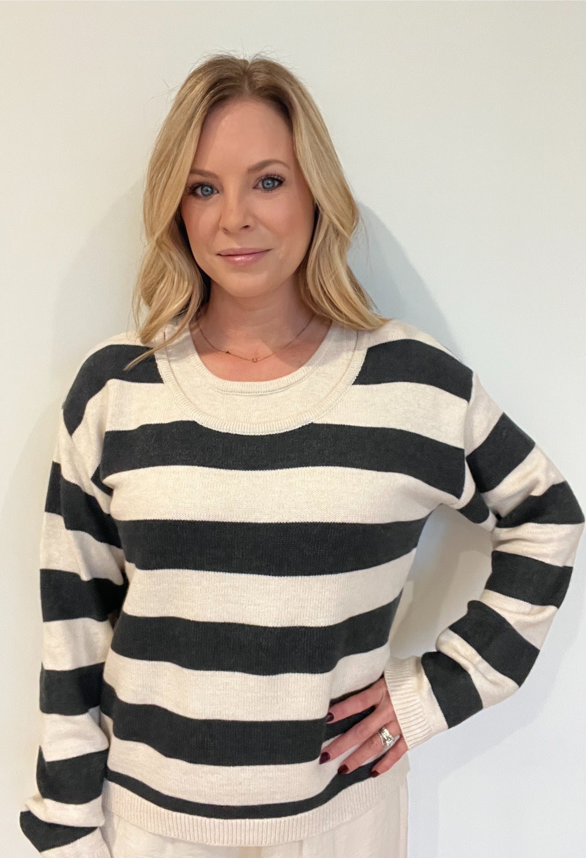 Lena Twofer Sweater-Charcoal/Ecru