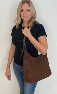 Sully Suede Hobo Bag-Brown