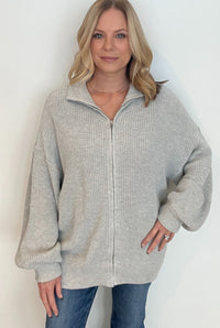 Soft Breeze Zip Up Cardigan-Grey