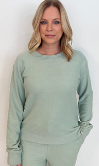 Slow Days Waffle Pullover-Sage
